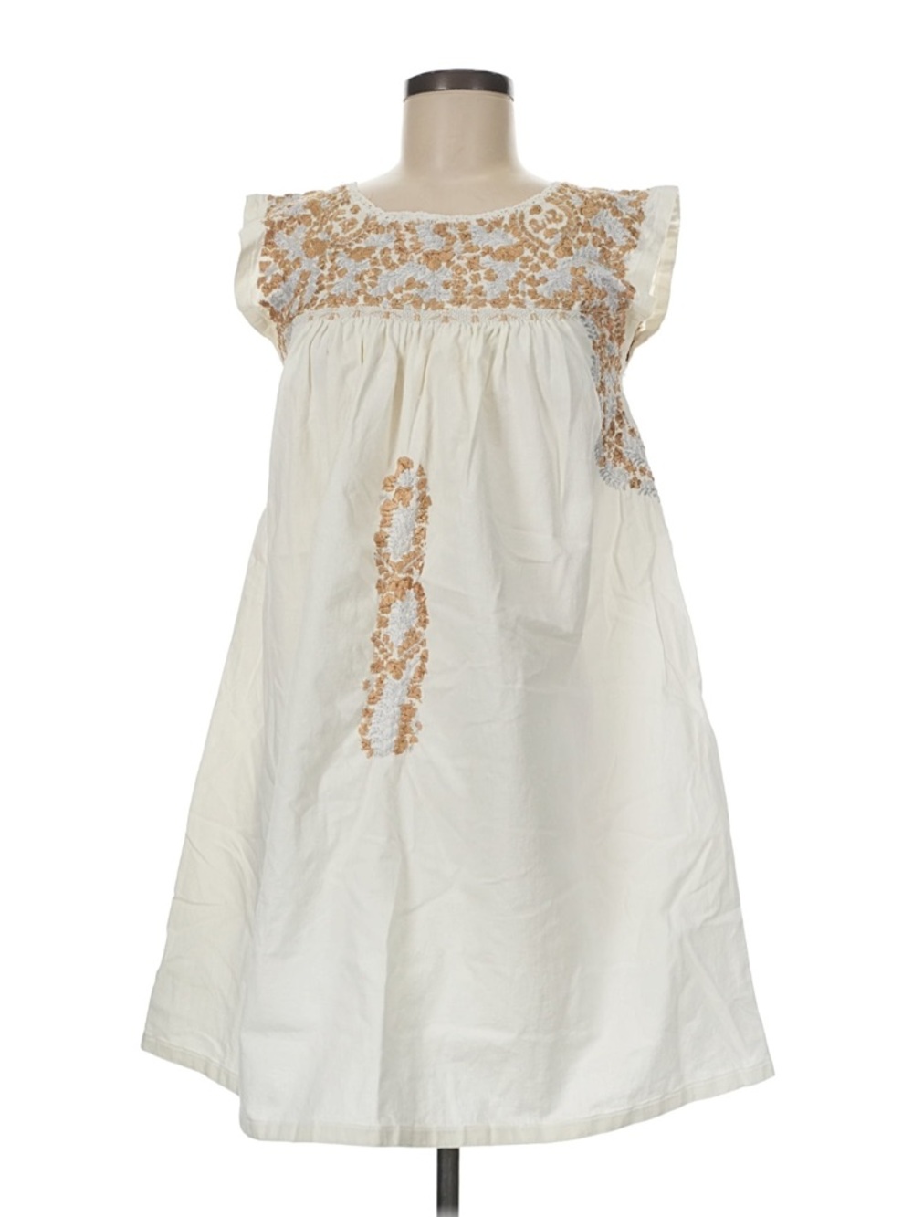 Mi Golondrina Cream Dress with Tan Embroidery